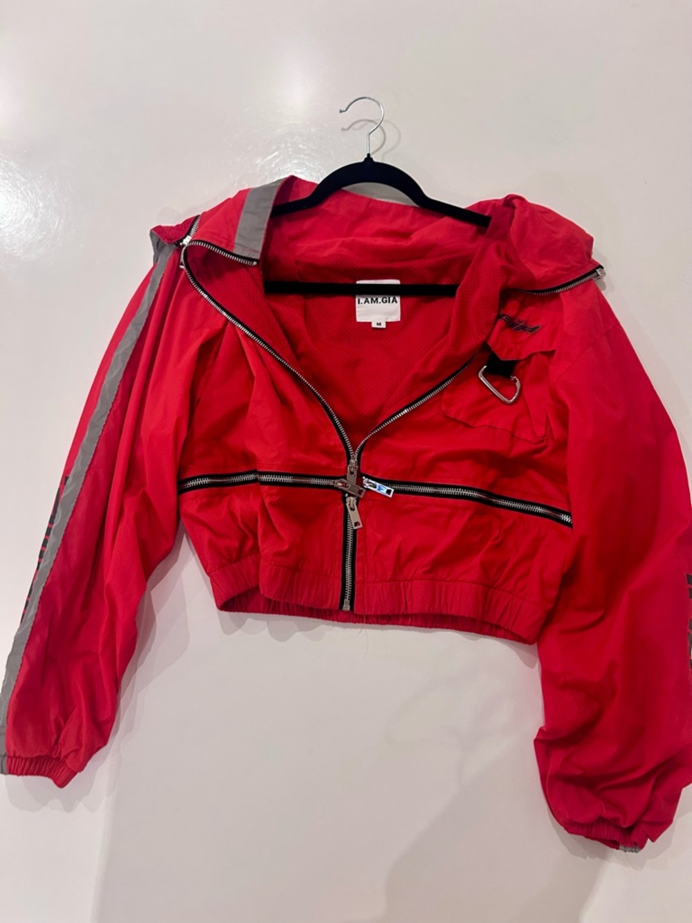 I.Am.Gia Hooded Crop Windbreaker Jacket with Reflective Details (Medium) - Picture 2 of 9